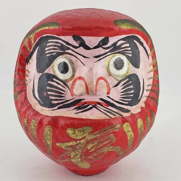 Japanese Daruma Doll Red Wishing Doll Paper Mache 5.5" - Picture 1 of 4